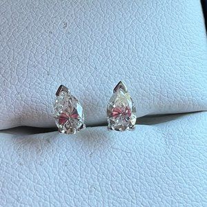 REAL 14k White Gold Diamond Pear Studs